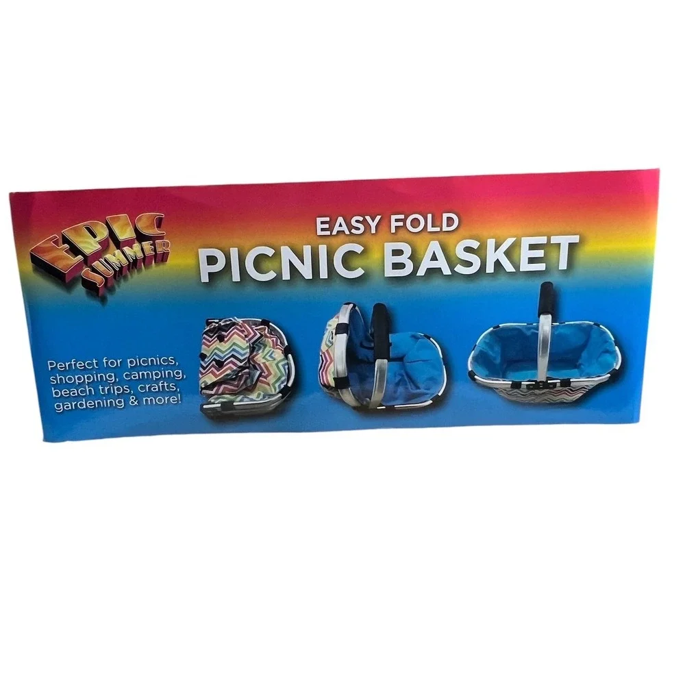 Epic Summer Easy Fold Picnic Basket Multi-Color Chevron Collapsible Frame
